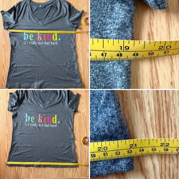 Be Kind Graphic Tee Size S Heather Gray Short Sleeve V Neck Positive Quote Top - Picture 5 of 9